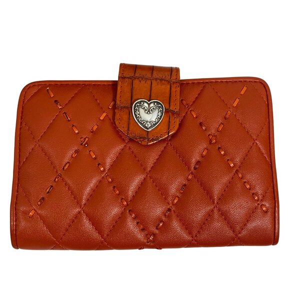 BRIGHTON Orange Leather Puffy Quilted Handbag Side Pockets, Wallet, Dustbag EUC - Picture 5 of 16